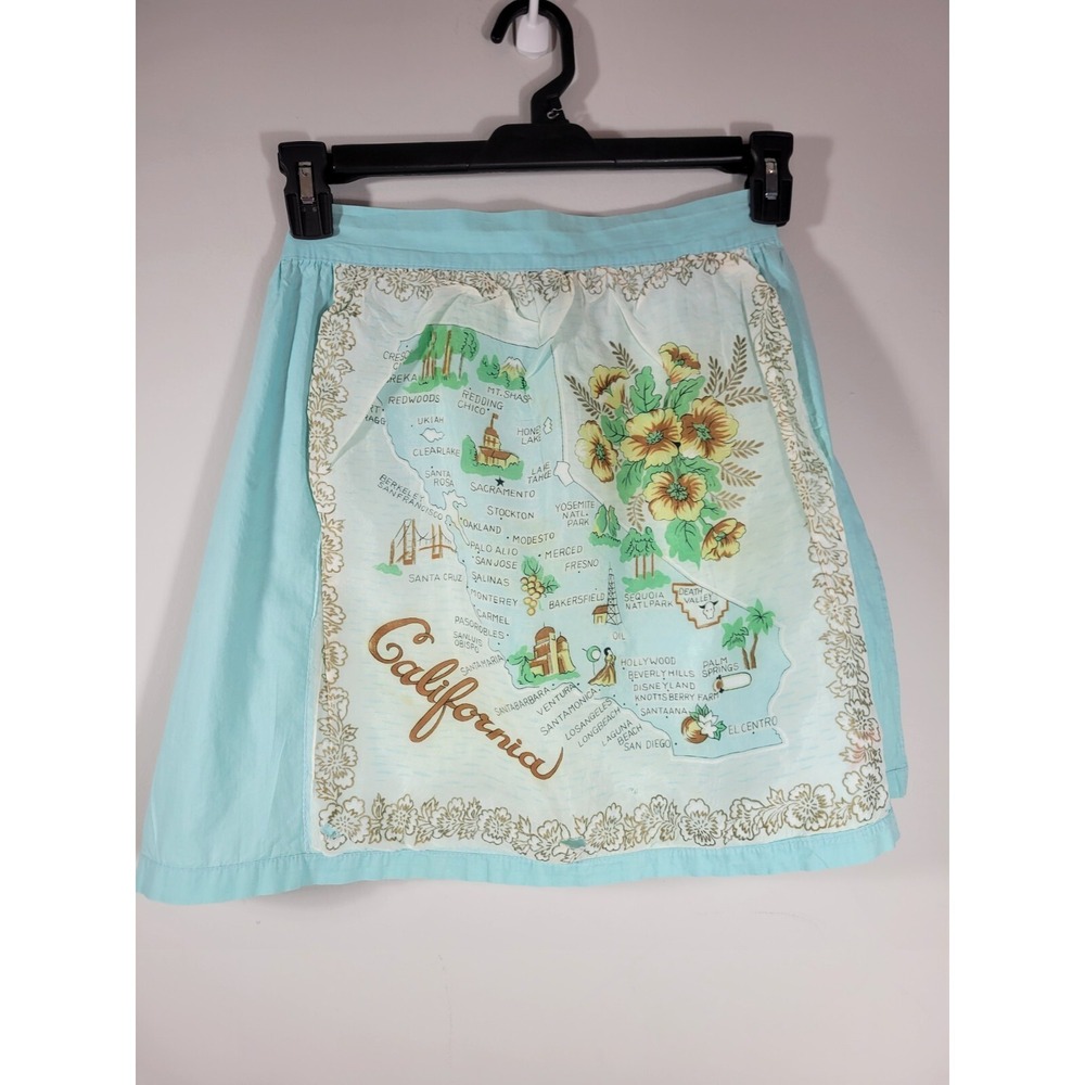 MCM  California Map Mid Century Half Apron Tie Back‎  Blue Green